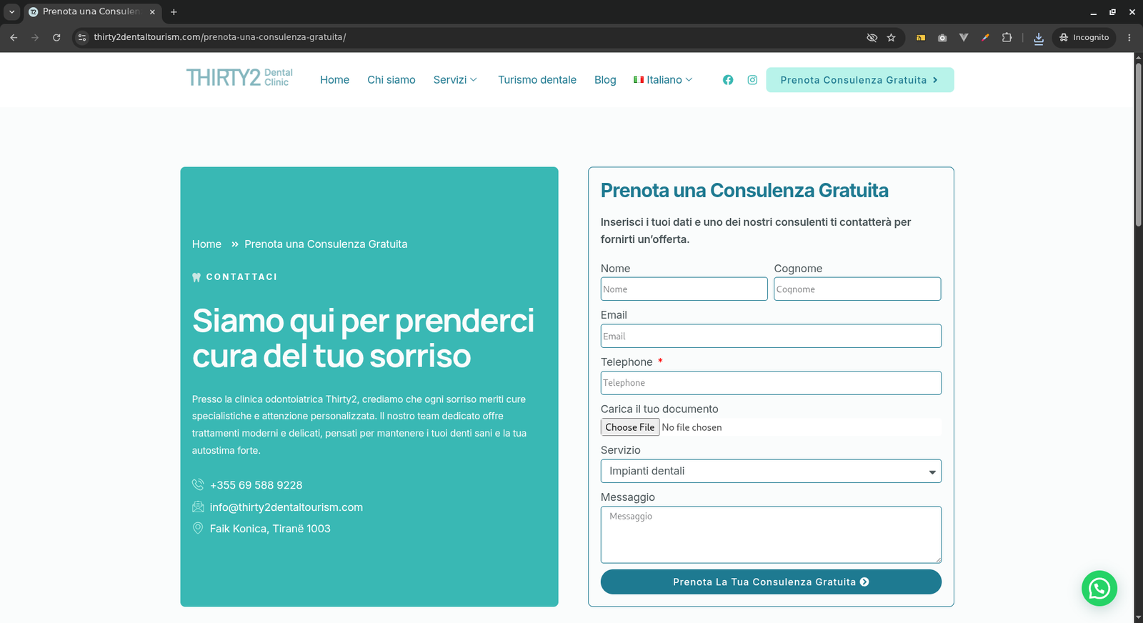 Thirty2 Dental Tourism marketing landing page